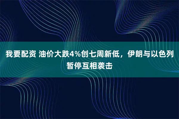 我要配资 油价大跌4%创七周新低，伊朗与以色列暂停互相袭击